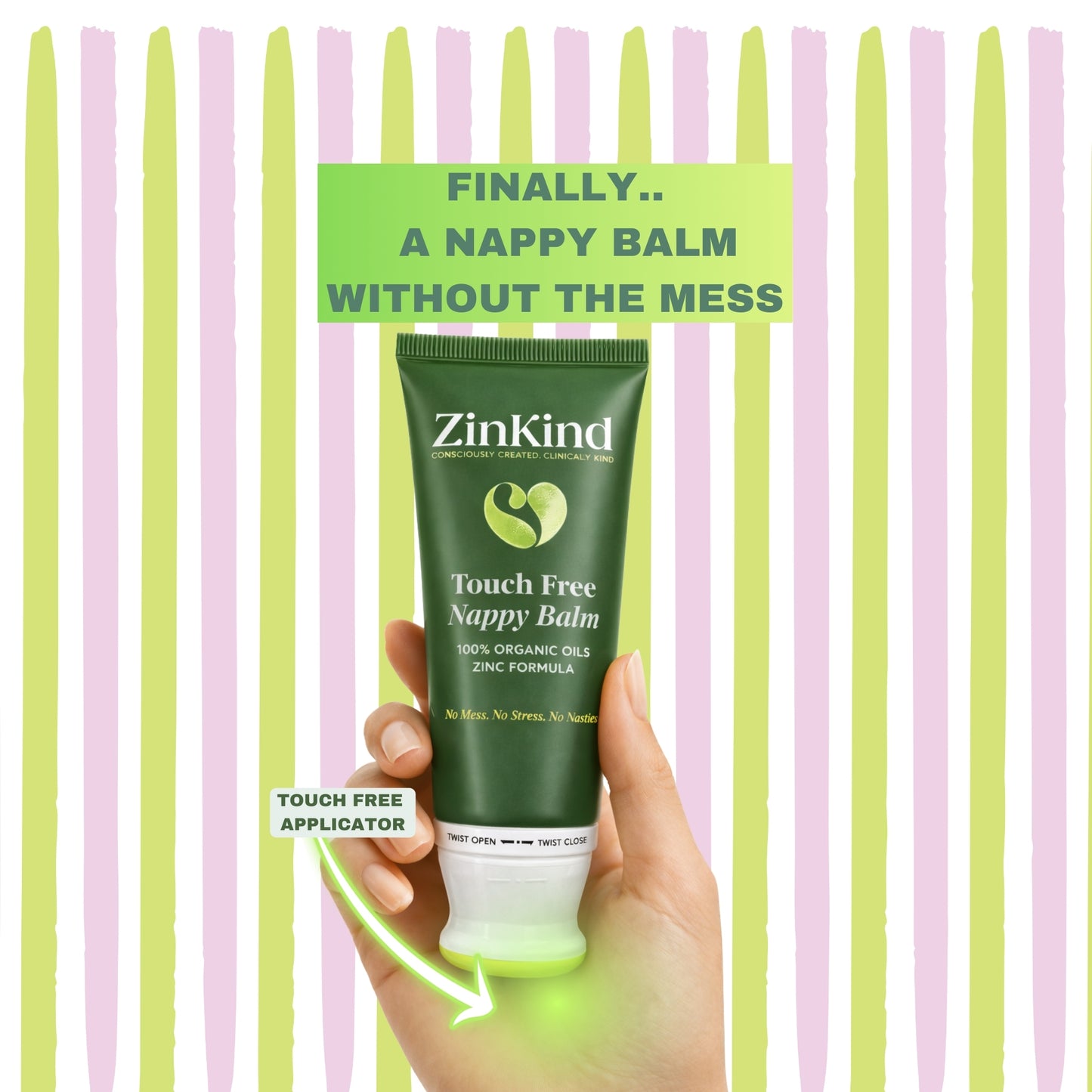 ZinKind Touch Free Organic Nappy Balm 80g | 100% Organic Oils in 25%Zinc