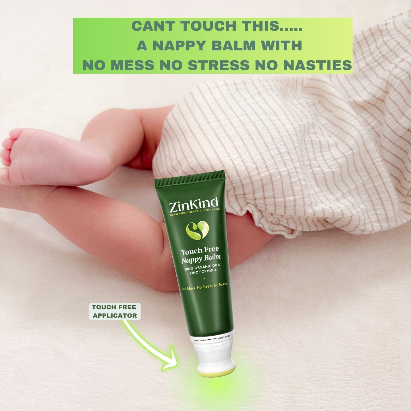 ZinKind Touch Free Organic Nappy Balm 80g | 100% Organic Oils in 25%Zinc